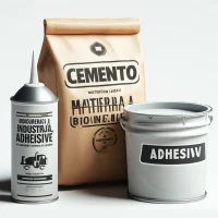 DALL·E 2025-02-05 20.08.41 - A realistic image of universal bonding materials (material ligante) represented by a bag of cement labeled 'Cemento', a tube of industrial adhesive la